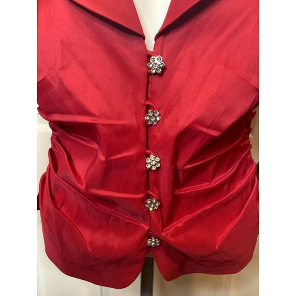 Tadashi Shoji Collection Red Shirred Taffeta Jewel Button Jacket, Size 10 - Picture 2 of 10